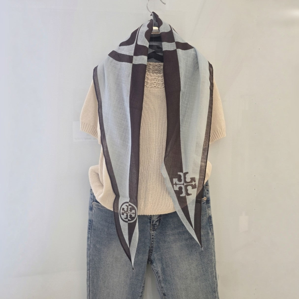Lightweight Monogram Diamond Scarf – Sheer Linen Blend Fashion Scarf