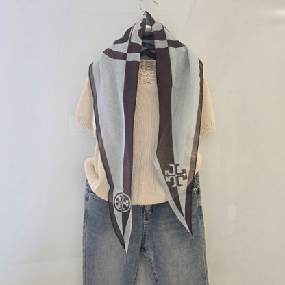 Lightweight Monogram Diamond Scarf – Sheer Linen Blend Fashion Scarf