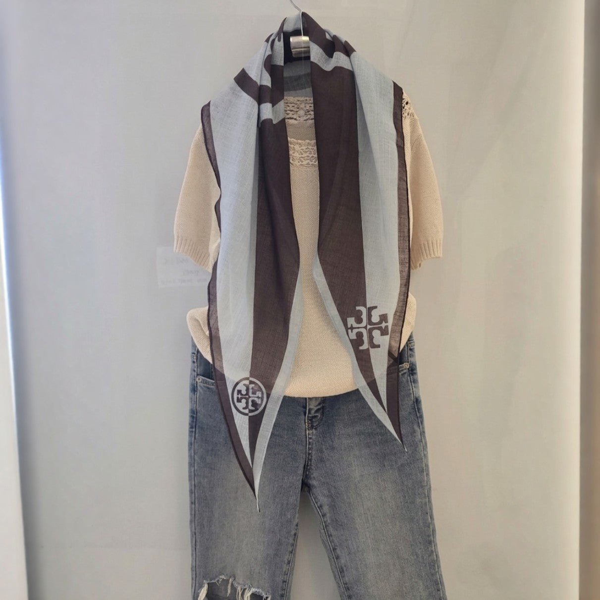 Lightweight Monogram Diamond Scarf – Sheer Linen Blend Fashion Scarf