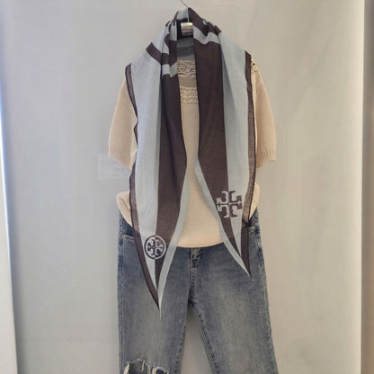 Lightweight Monogram Diamond Scarf – Sheer Linen Blend Fashion Scarf