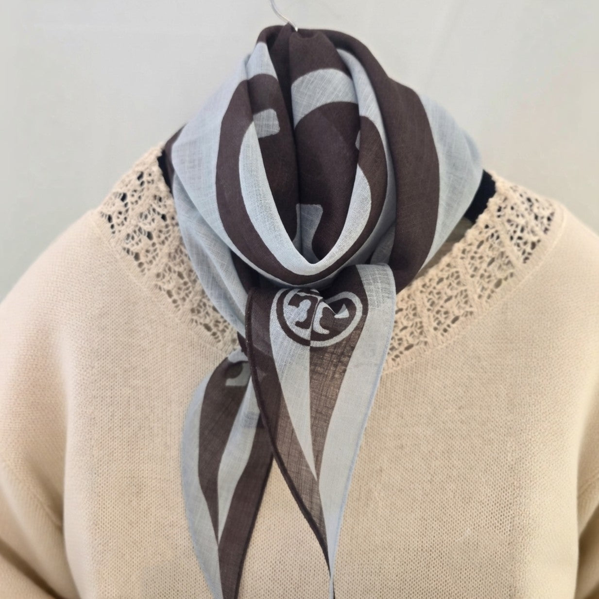 Lightweight Monogram Diamond Scarf – Sheer Linen Blend Fashion Scarf