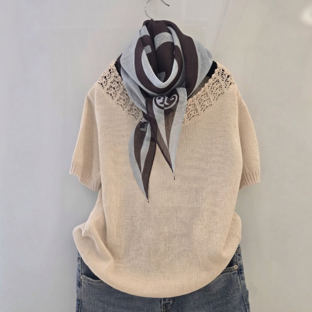 Lightweight Monogram Diamond Scarf – Sheer Linen Blend Fashion Scarf