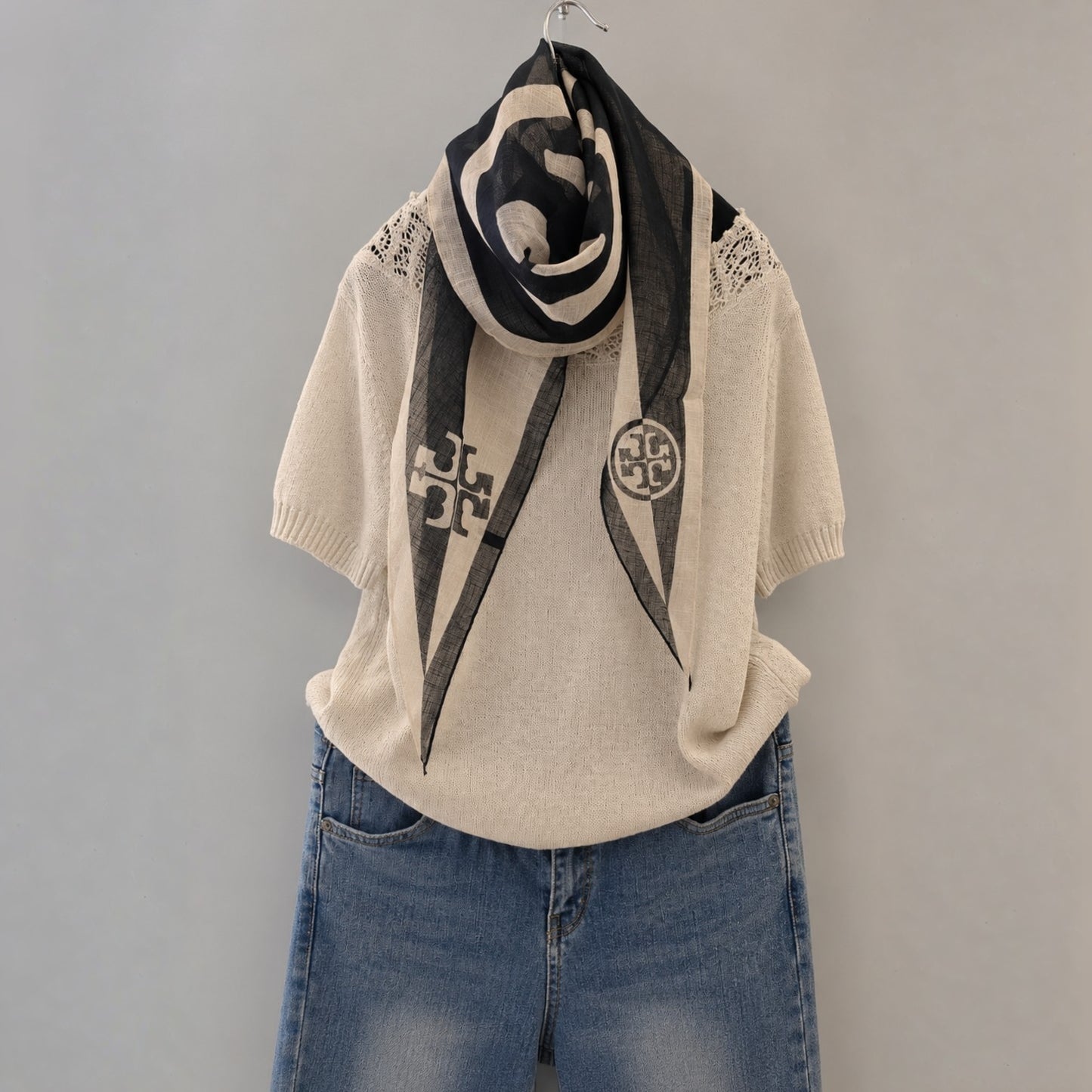 Lightweight Monogram Diamond Scarf – Sheer Linen Blend Fashion Scarf