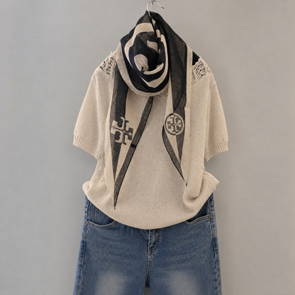 Lightweight Monogram Diamond Scarf – Sheer Linen Blend Fashion Scarf