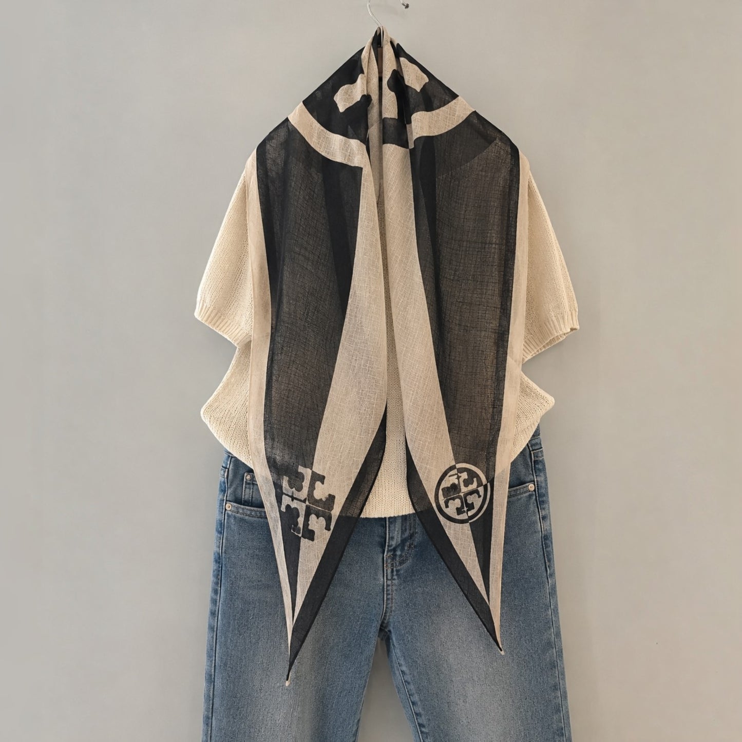 Lightweight Monogram Diamond Scarf – Sheer Linen Blend Fashion Scarf