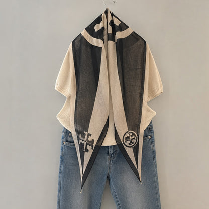 Lightweight Monogram Diamond Scarf – Sheer Linen Blend Fashion Scarf