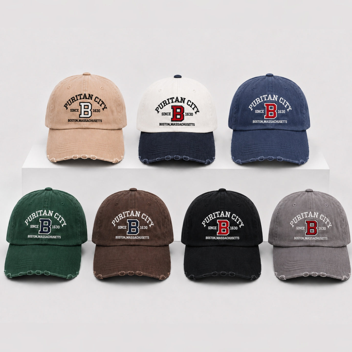 PURITAN CITY BOSTON Embroidered Distressed Cap – Mid Depth