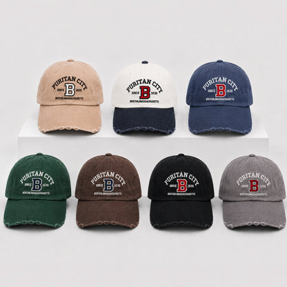 PURITAN CITY BOSTON Embroidered Distressed Cap – Mid Depth