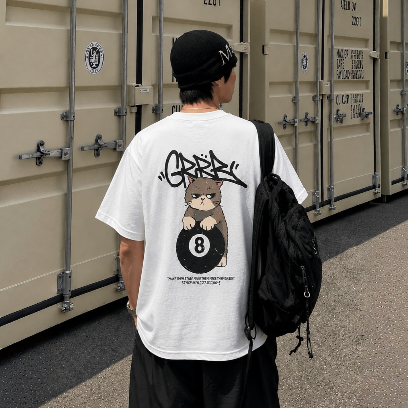 Billiard Cat Graphic Oversized T-Shirt - Men One Size ( Unisex )