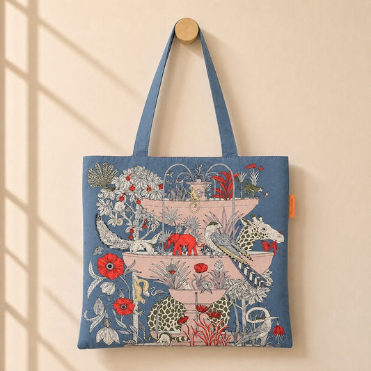 Vintage Botanical Animal Print Scarf Eco Bag