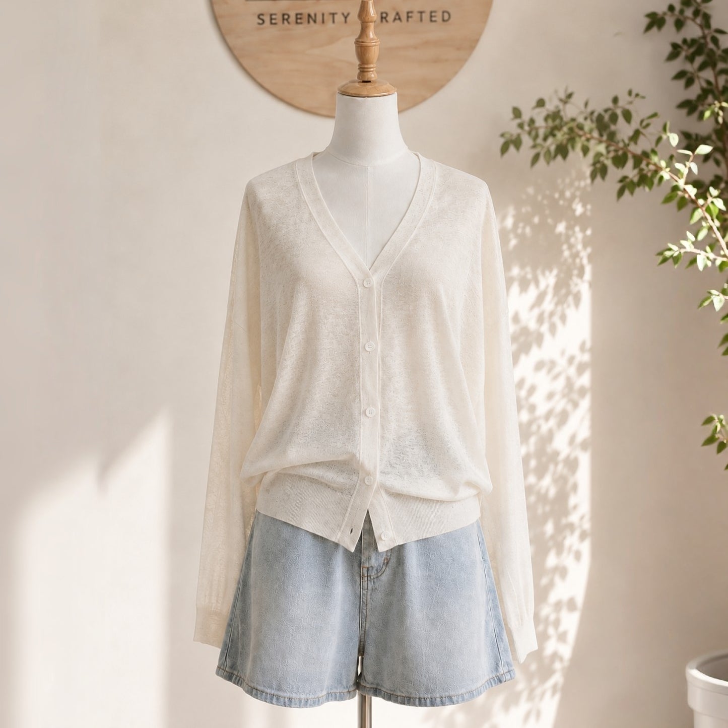 Relaxed Sheer V-Neck Cardigan – Women One Size