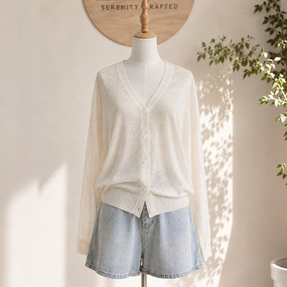 Relaxed Sheer V-Neck Cardigan – Women One Size