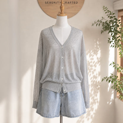 Relaxed Sheer V-Neck Cardigan – Women One Size