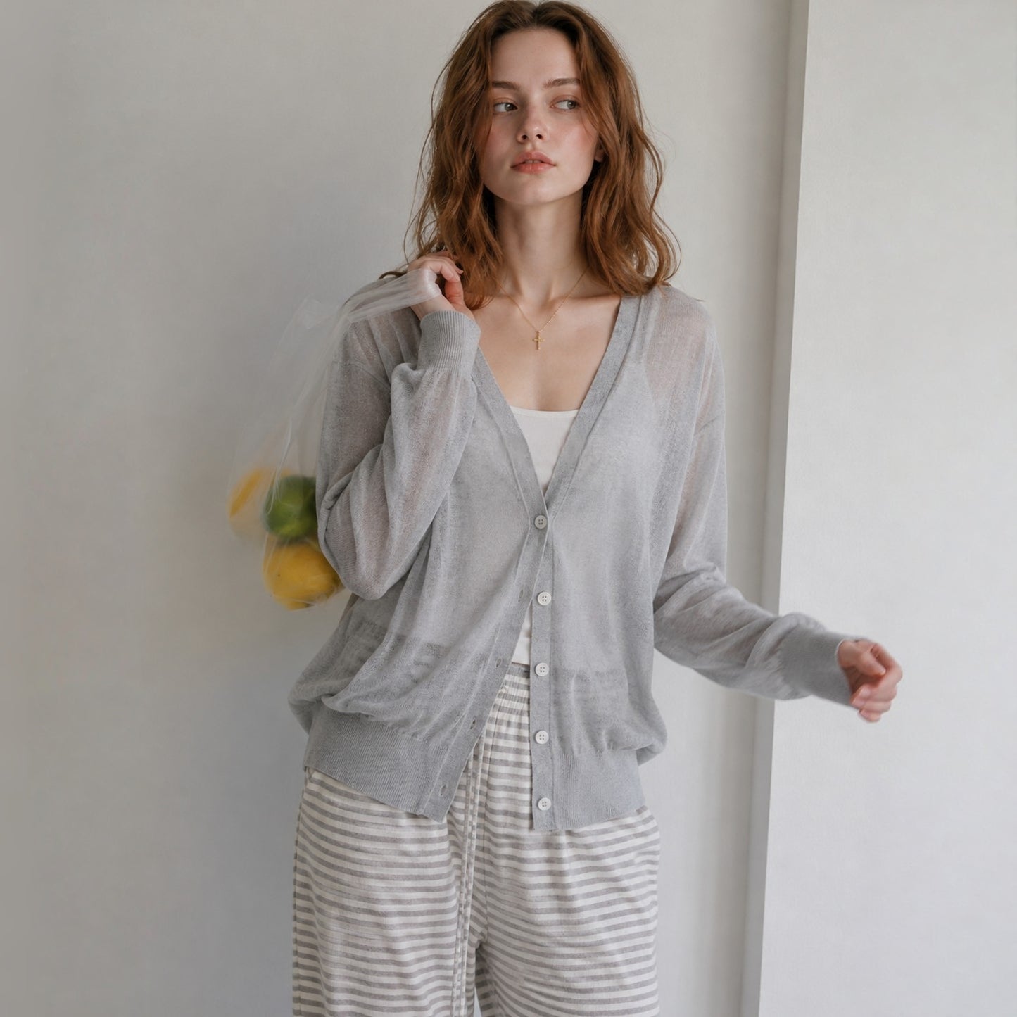 Relaxed Sheer V-Neck Cardigan – Women One Size