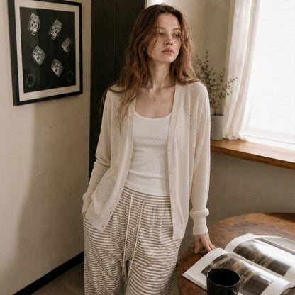 Relaxed Sheer V-Neck Cardigan – Women One Size