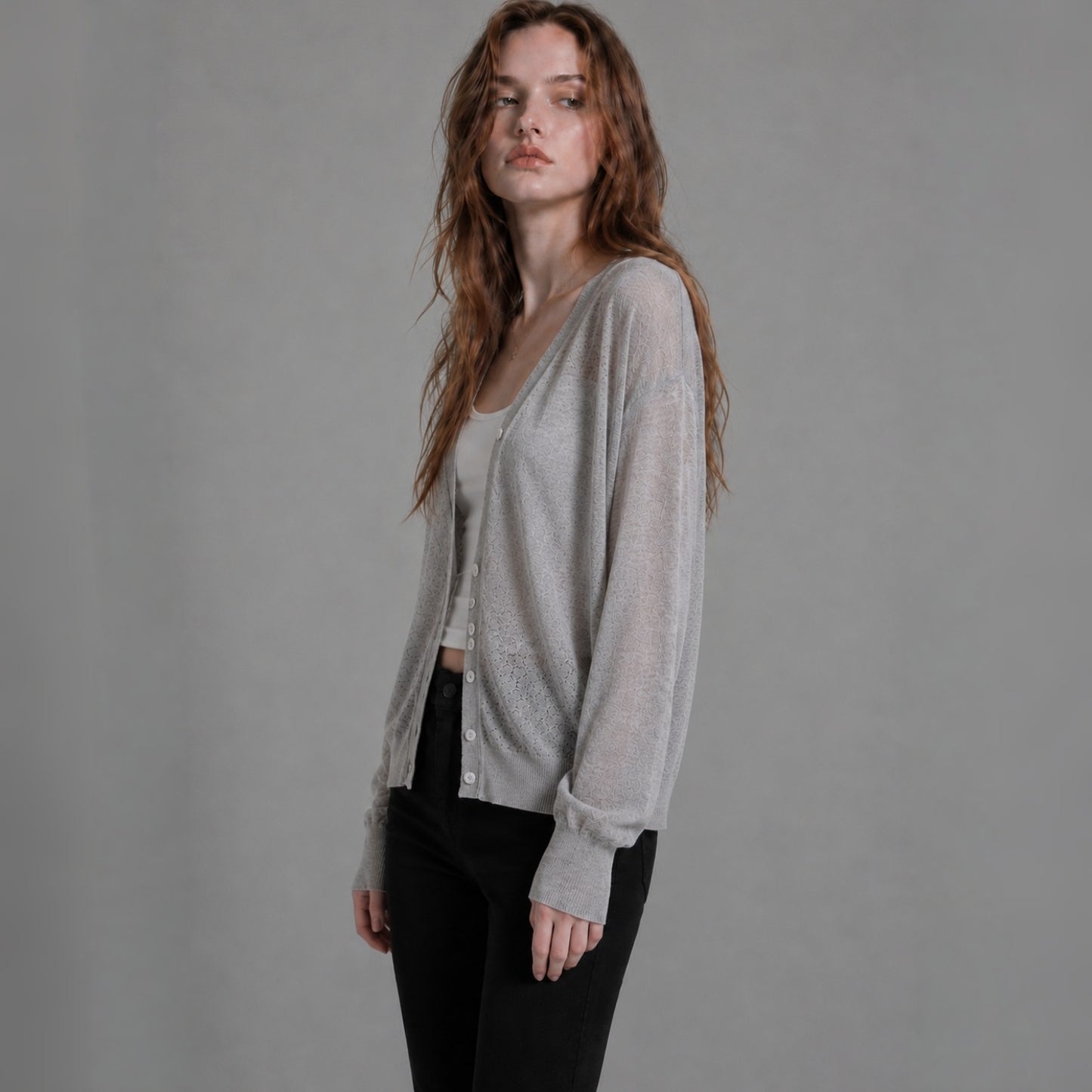 Relaxed Sheer V-Neck Cardigan – Women One Size