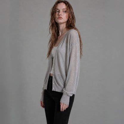 Relaxed Sheer V-Neck Cardigan – Women One Size