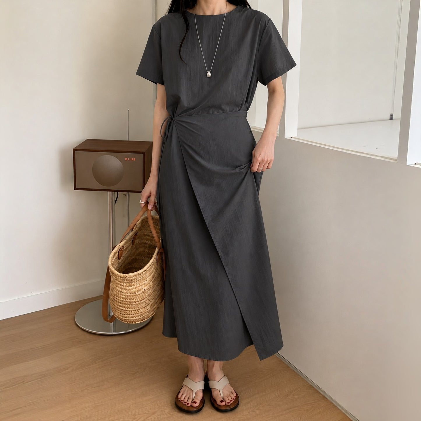 Draped Wrap Tie Dress - Women One Size