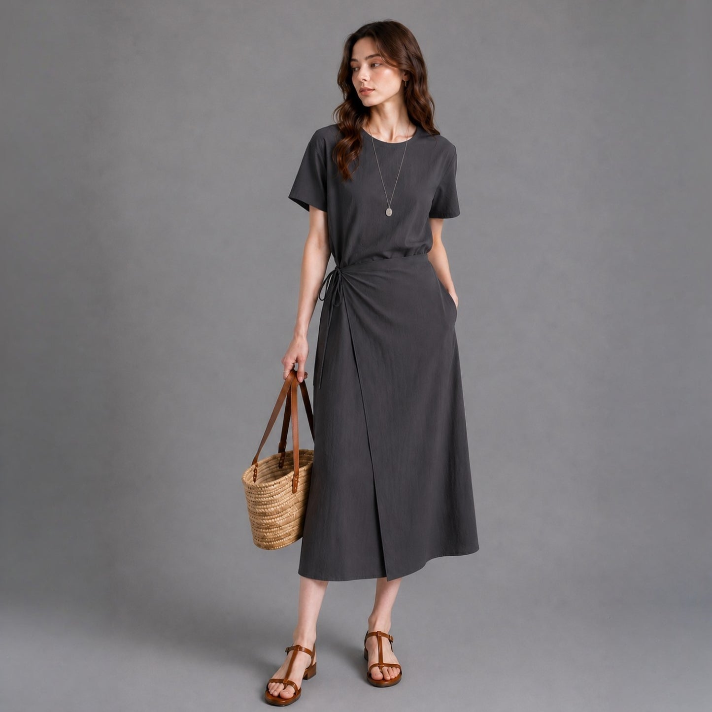 Draped Wrap Tie Dress - Women One Size