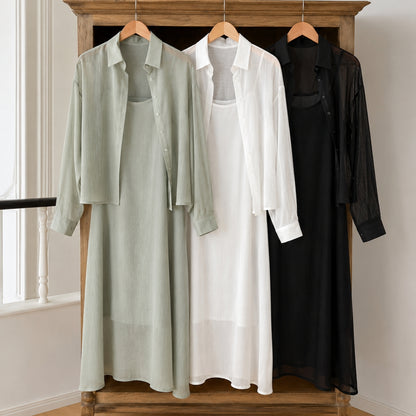 Sheer Shirt & Slip Maxi Dress Setwear – Women One Size