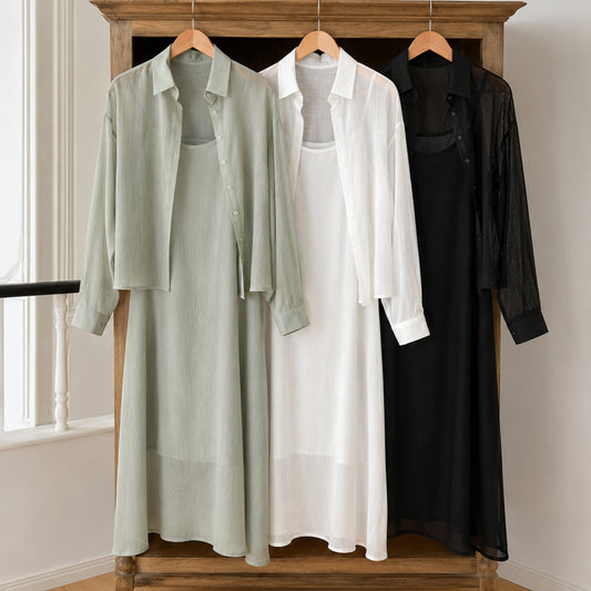 Sheer Shirt & Slip Maxi Dress Setwear – Women One Size