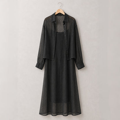 Sheer Shirt & Slip Maxi Dress Setwear – Women One Size