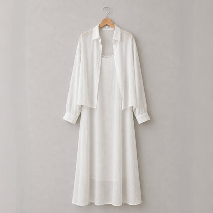 Sheer Shirt & Slip Maxi Dress Setwear – Women One Size