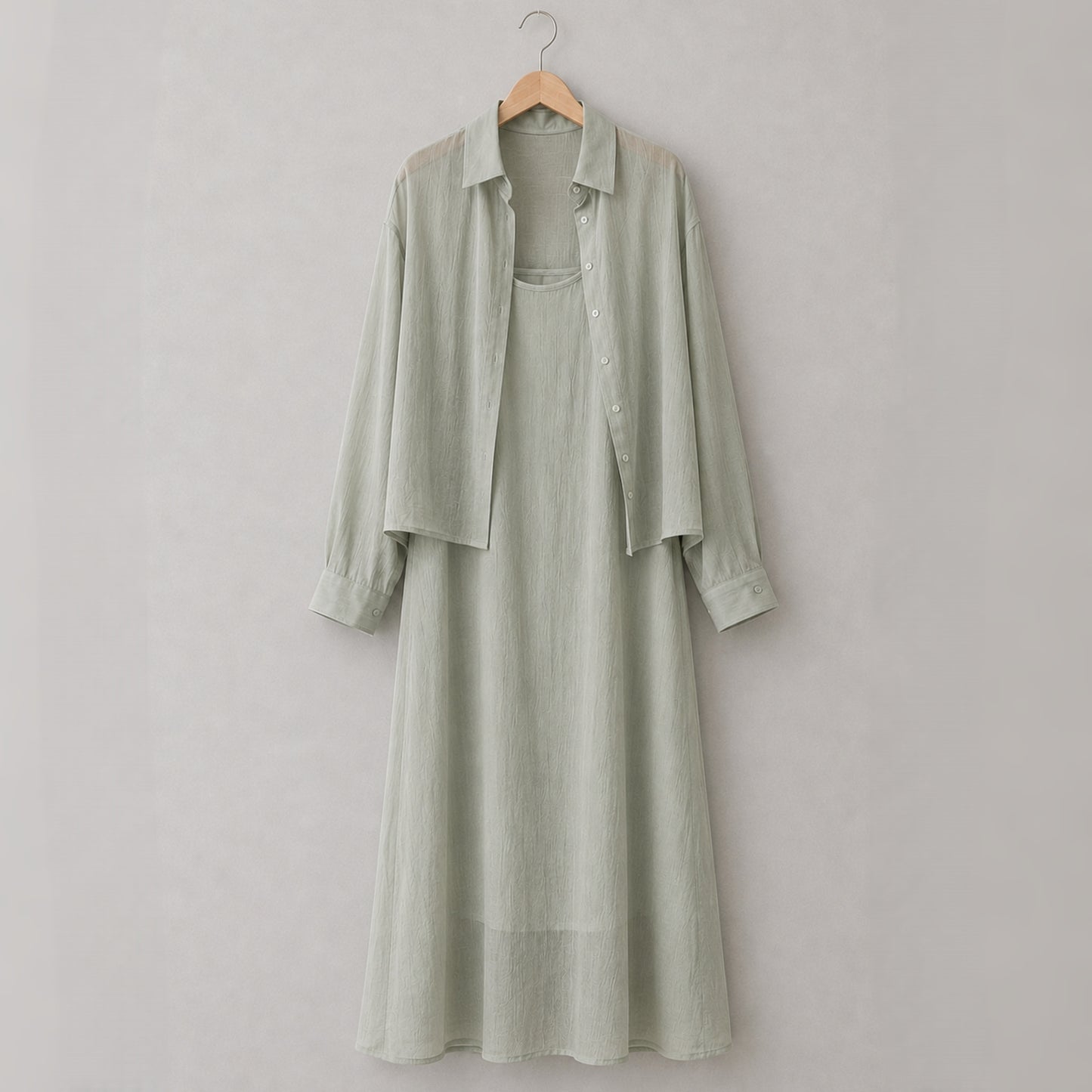 Sheer Shirt & Slip Maxi Dress Setwear – Women One Size