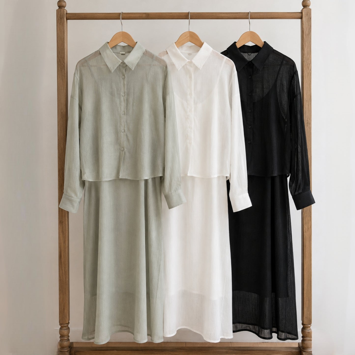 Sheer Shirt & Slip Maxi Dress Setwear – Women One Size