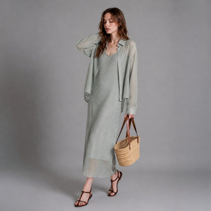 Sheer Shirt & Slip Maxi Dress Setwear – Women One Size
