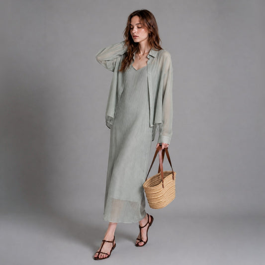 Sheer Shirt & Slip Maxi Dress Setwear – Women One Size
