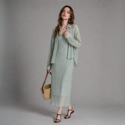 Sheer Shirt & Slip Maxi Dress Setwear – Women One Size