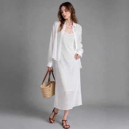 Sheer Shirt & Slip Maxi Dress Setwear – Women One Size