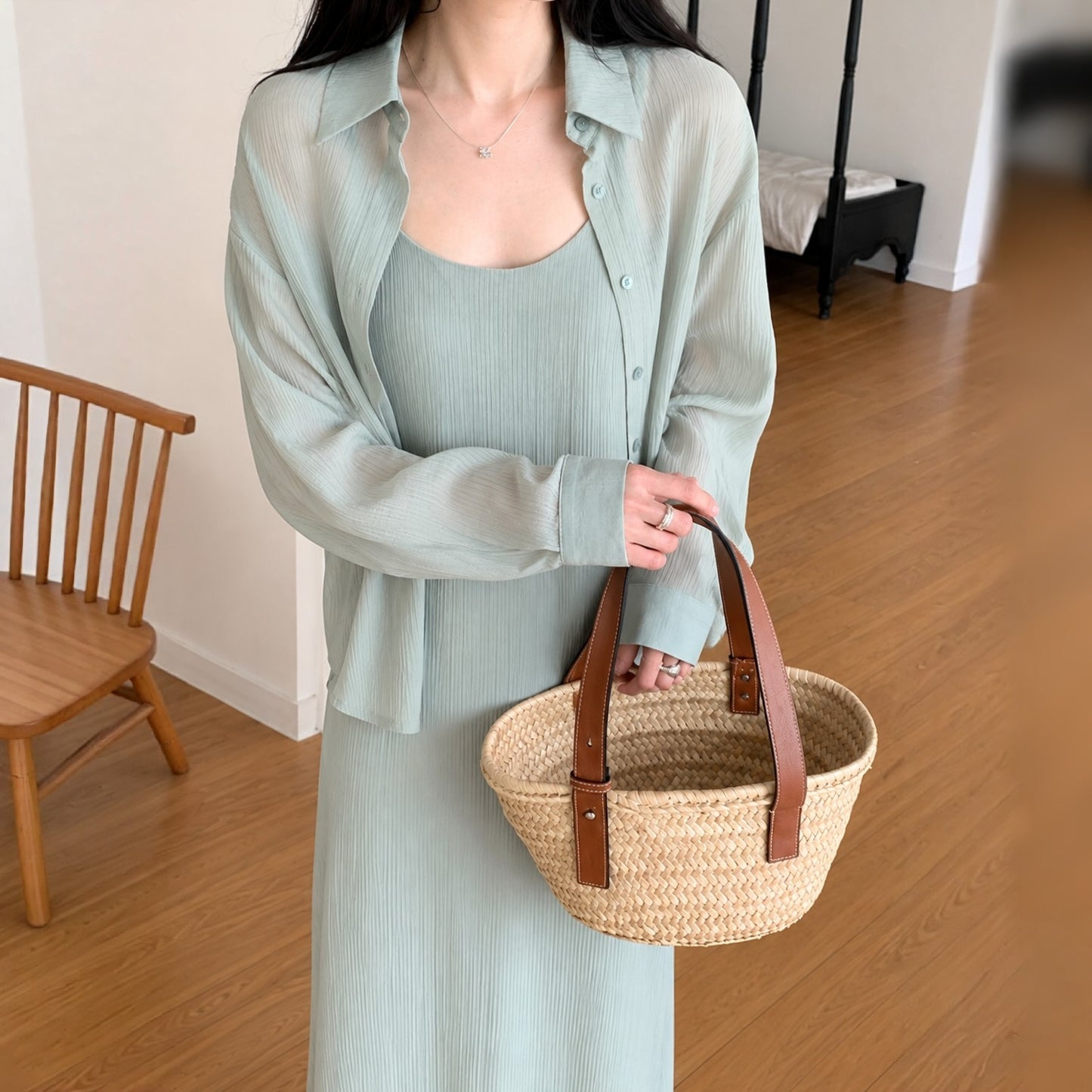 Sheer Shirt & Slip Maxi Dress Setwear – Women One Size