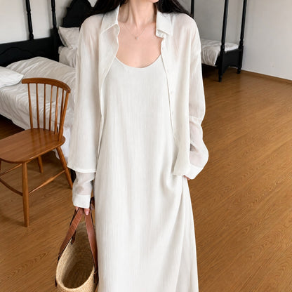 Sheer Shirt & Slip Maxi Dress Setwear – Women One Size