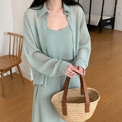 Sheer Shirt & Slip Maxi Dress Setwear – Women One Size
