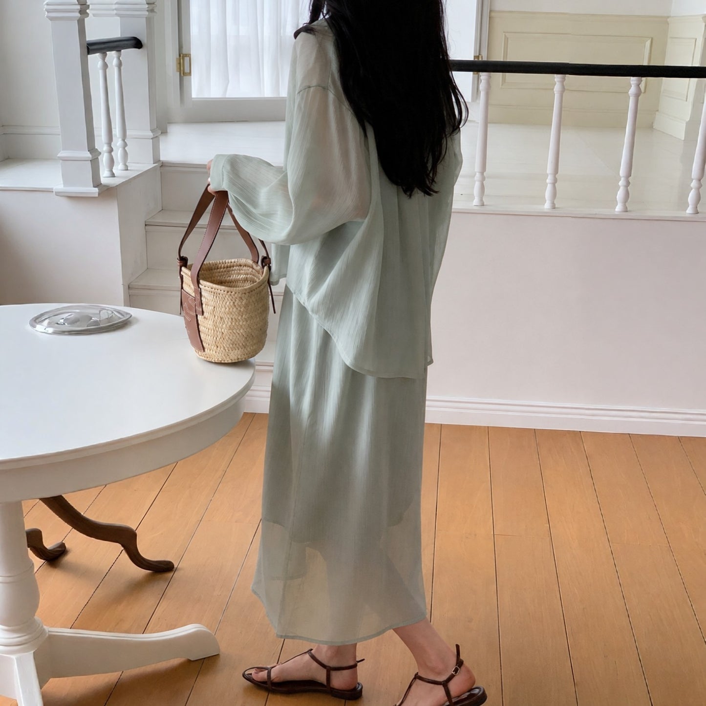 Sheer Shirt & Slip Maxi Dress Setwear – Women One Size