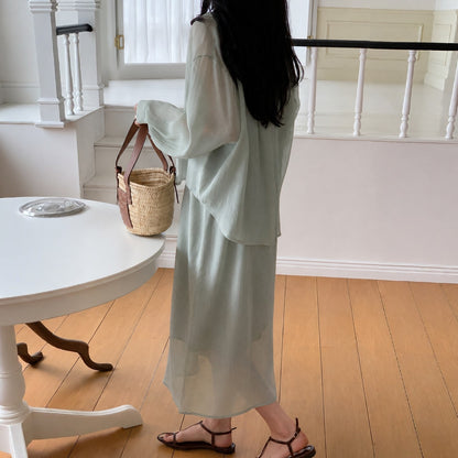 Sheer Shirt & Slip Maxi Dress Setwear – Women One Size