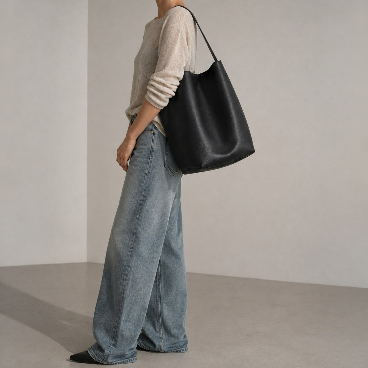 Large  Norr Leather Bucket Tote Bag