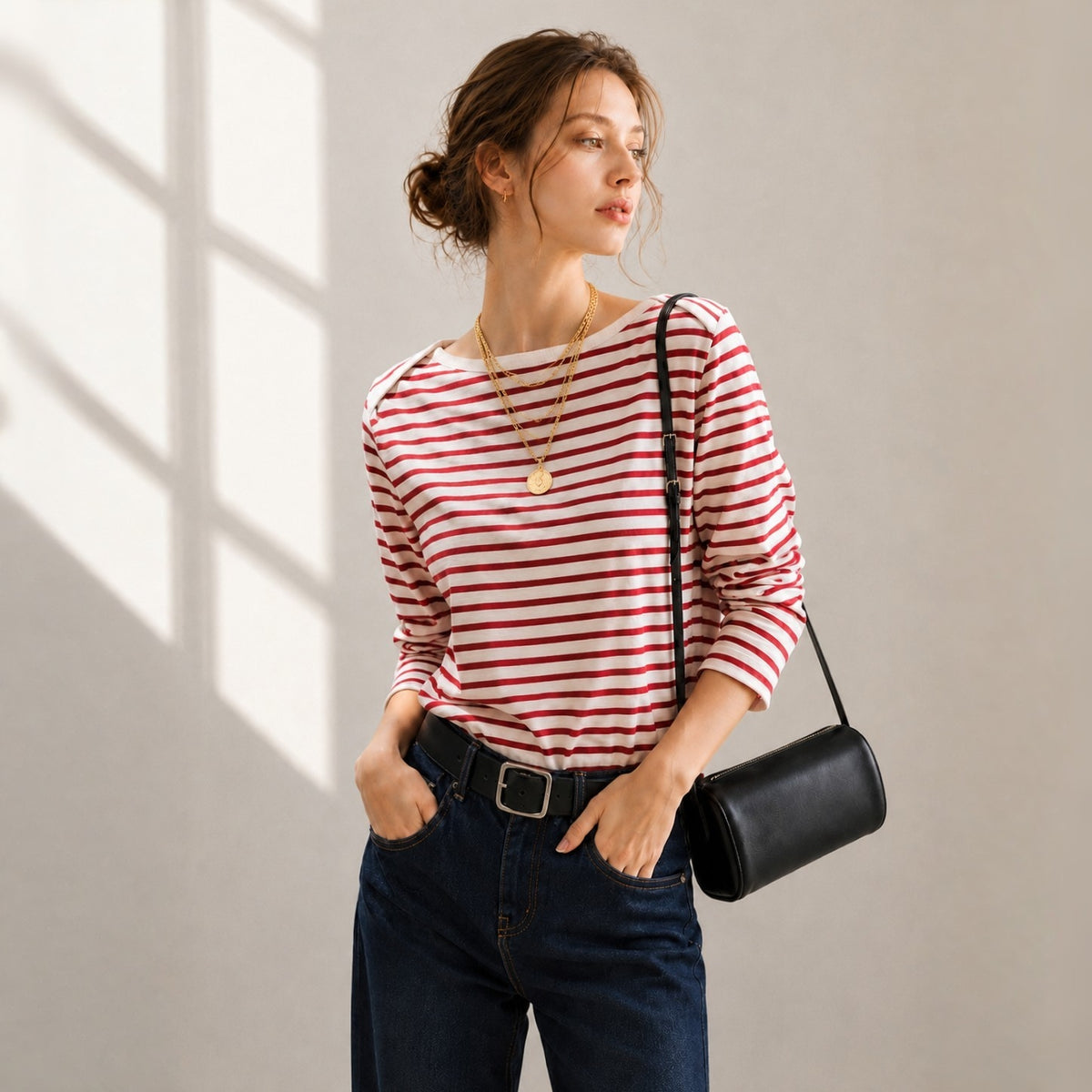 Marin Stripe Boat Neck Long Sleeve Top - Women One Size