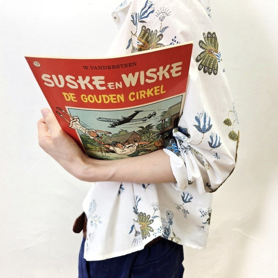 Vintage Botanical Print Elbow Patch Shirt – Women One Size