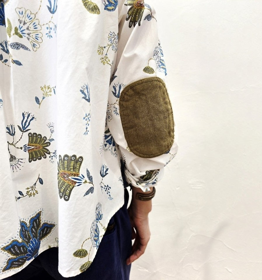 Vintage Botanical Print Elbow Patch Shirt – Women One Size