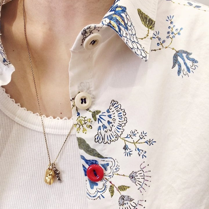 Vintage Botanical Print Elbow Patch Shirt – Women One Size