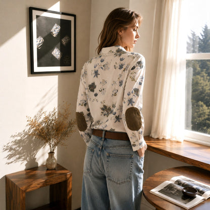 Vintage Botanical Print Elbow Patch Shirt – Women One Size