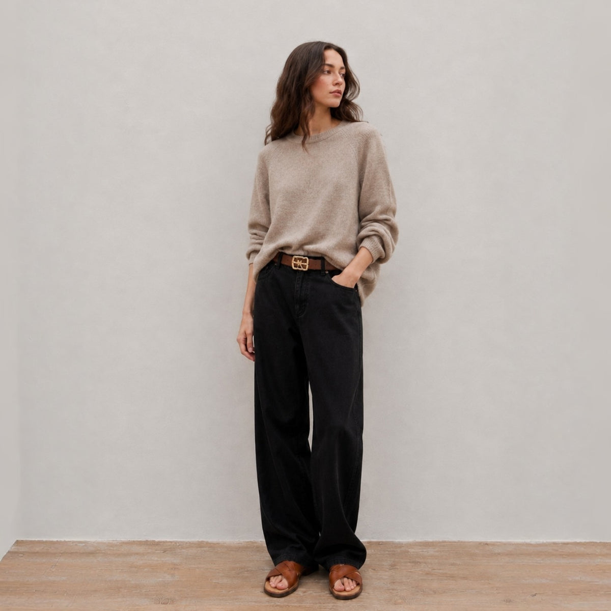 Blanc Soft Cotton Wide-Leg Pants with Center Seam