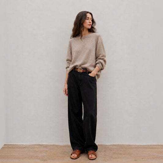 Blanc Soft Cotton Wide-Leg Pants with Center Seam