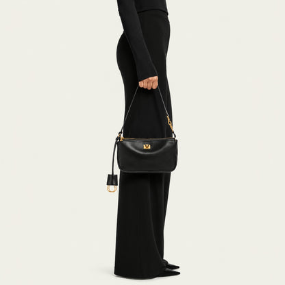 RIVA Slim Bag – Cowhide Leather Turn-Lock Shoulder Bag