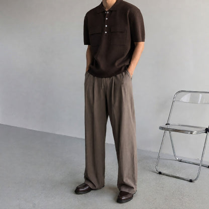 Double Flap Pocket Knit Polo - Men One Size
