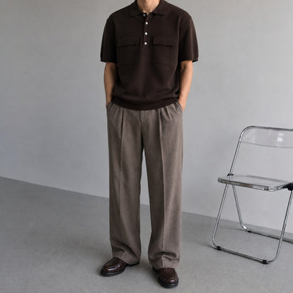 Double Flap Pocket Knit Polo - Men One Size