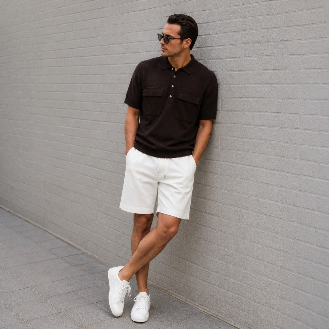 Double Flap Pocket Knit Polo - Men One Size